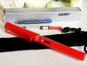 Nowe pióro wieczne LAMY czerwone F + tłoczek do atramentu i etui