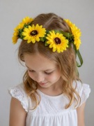 Opaska dziecięca kwiaty wianek wianuszek wiązany na głowę żółty 