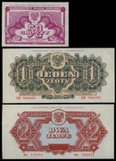 50 gr,  1 zł, 2 zł, reprintów z oryg.klisz banknotów "Lubelskich"-1944 rok.