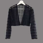 Damskie eleganckie czarne ażurowe bolerko z długim rękawem uniwersalny