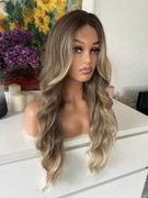 Peruka blond brąz fale gęsta 80 cm jak naturalna