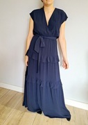 Tussah długa sukienka maxi granat S