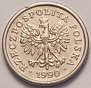 10 gr groszy 1990 r. destrukt z kleksem na lewym skrzydle 