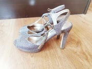 Sandały, szpilki srebrne, brokatowe Dune London rozm. 38 