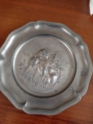 Antyk! Talerz cynowy cyna kolekcjonerski myśliwi pies