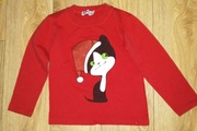 Bluzka czerwona ocieplana z kotkiem świąteczna dla dziewczynki 2-3 lata