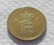 Dania Król Fryderyk IX Glücksburg DKK 1 korona krone 1949 KM# 837
