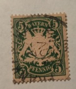 Znaczek pocztowy Kròlestwa Bawarii 5 feningòw 1890r