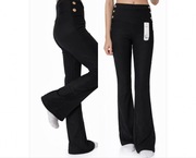 Czarne legginsy damskie MUST – eleganckie, złote guziki, wysoki stan