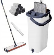Mop Płaski Obrotowy Wiadro Dwukomorowe Z Wyciskaczem Kij 6 ściereczki