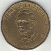 Dominikana 1 peso 1991 - 25 mm nr 1