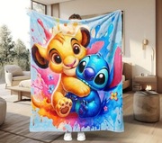 Nowy duży mięciutki bajkowy koc Stitch i Simba 150x200