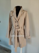 Klasyczny beżowy płaszcz trencz z ozdobną podszewką Cocomore nowy L/XL/42