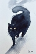 Czarny kot Original Akwarela A5