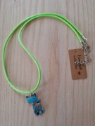 Naszyjnik handmade kot malowany rzemyk zielony 