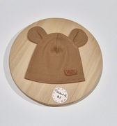 #handmade czapeczka z uszkami 6-12 miesiecy karmelowa