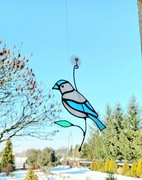 Witrażowy ptak że szkła, dekoracja okna, łapacz słońca