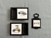 Stare Żeliwne Japońskie Popielniczki / Otwieracz do Butelek Zestaw 3 szt.