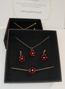 Złoty Komplet Biżuterii "Moc Harmonii" – Bordowy Jadeit i Pozłacana Stal 