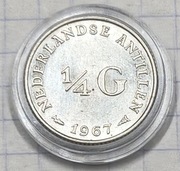 01066 Antyle Holanderskie 1/4 guldena 1967 F srebro piekna!