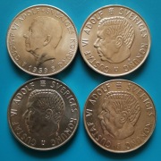 5 koron 1955,1971x2,1959 Szwecja Cztery sztuki Ag 0,400 po 18 g 