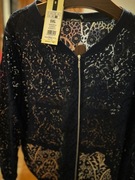 Narzutka damska- żakiet  typu bomberka z koronki ciemnoniebieska