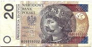 Banknot 20 zł  2016 rok unikat B0 5555002