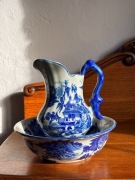 Dzban i misa do wody (zestaw łazienkowy) ceramika malowany, kobaltowy