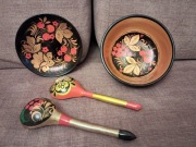 Chochłoma rosyjska - miska, talerzyk i 2 łyżki