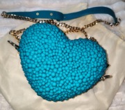 Torebka zaxy gumowa turkusowa serce złoty łańcuszek