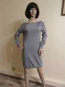 HEMISPHERE szara sukienka z cekinami na ramionach 100% kaszmir_ M