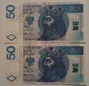 2x 50 ZŁ KAZIMIERZ WIELKI 2017 r. SERIA CB 09.. kolejne numery STAN 1 UNC