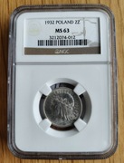 2 złote 1932 NGC stary grading MS63!