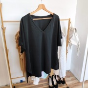 Tshirt czarny szpic 46 3xl xxxl oversize rozcięcia koszulka bluzka czarna