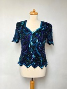 jedwab haft Laurence Kazar koraliki cekiny vintage sylwester studniówka 