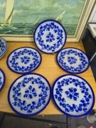 Zestaw z kamionki – talerze i miski + sosjerka (niebieski wzór)