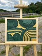 Obraz akrylowy z zieloną teksturą ze złotem ręcznie malowany 30x40cm