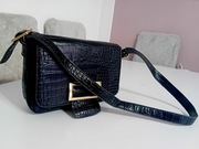 OCHNIK - Czarna Torebka - Skóra Ekologiczna Złota Klamra Krokodyl