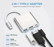 Adapter USBc przejściówka HUB 3w1 HUB USB 3.0 HDMI 4K PD MacBook Samsung