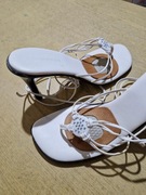 Sandały na obcasie, szpilki białe z cyrkoniami 