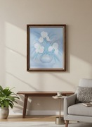 Obraz olejny „Białe irysy w wazonie” sygnowany, certyfikowany