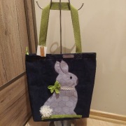 SZARY ZAJĄC-nowa torba torebka na zamek z jeansu hand made rękodzieło PRAWA