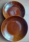 Talerze obiadowe,głębokie,kokardki, brąz 2 szt. Pruszków_porcelit PRL,metka
