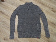 D555 męski sweter szary melanż stójka kieszenie _ XL