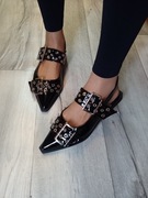 (40/41) Czarne baleriny wieczorowe z odkrytą piętą, NOWE 