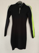 Czarna mini sukienka, sportowa, długi rękaw, Xs