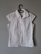 Elegancka biała bluzka koszula 158 BhS krótki rękaw