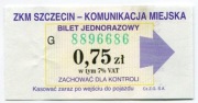 Bilet ZKM Szczecin - 0,75zł w tym 7% vat