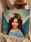 ANIOŁ obraz  Aniołek obrazek 39x39 cm na prezent na plótnie farbami 