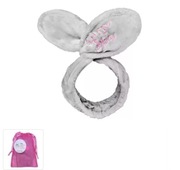 GLOV - BUNNY - Szara opaska na włosy, uszy królika + różowa kosmetyczka